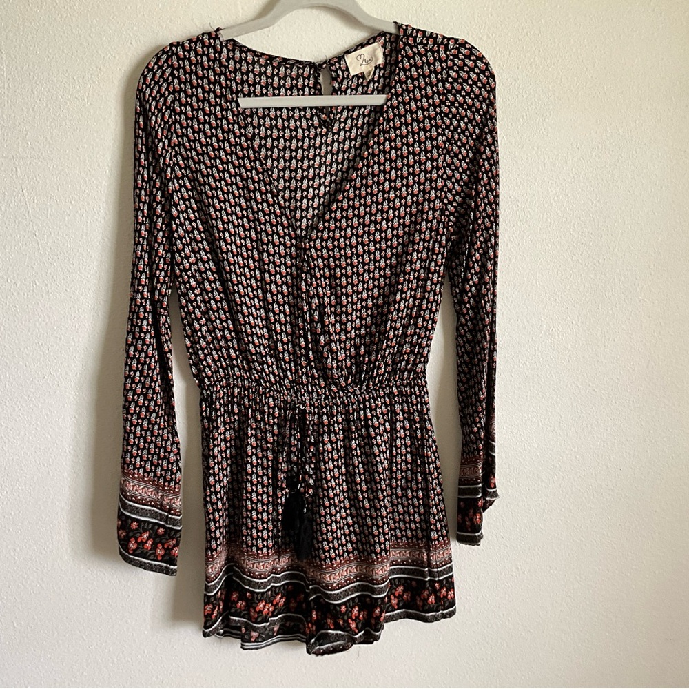 Love Black floral Romper with Orange & White Floral Print Small Bohemian Festiva